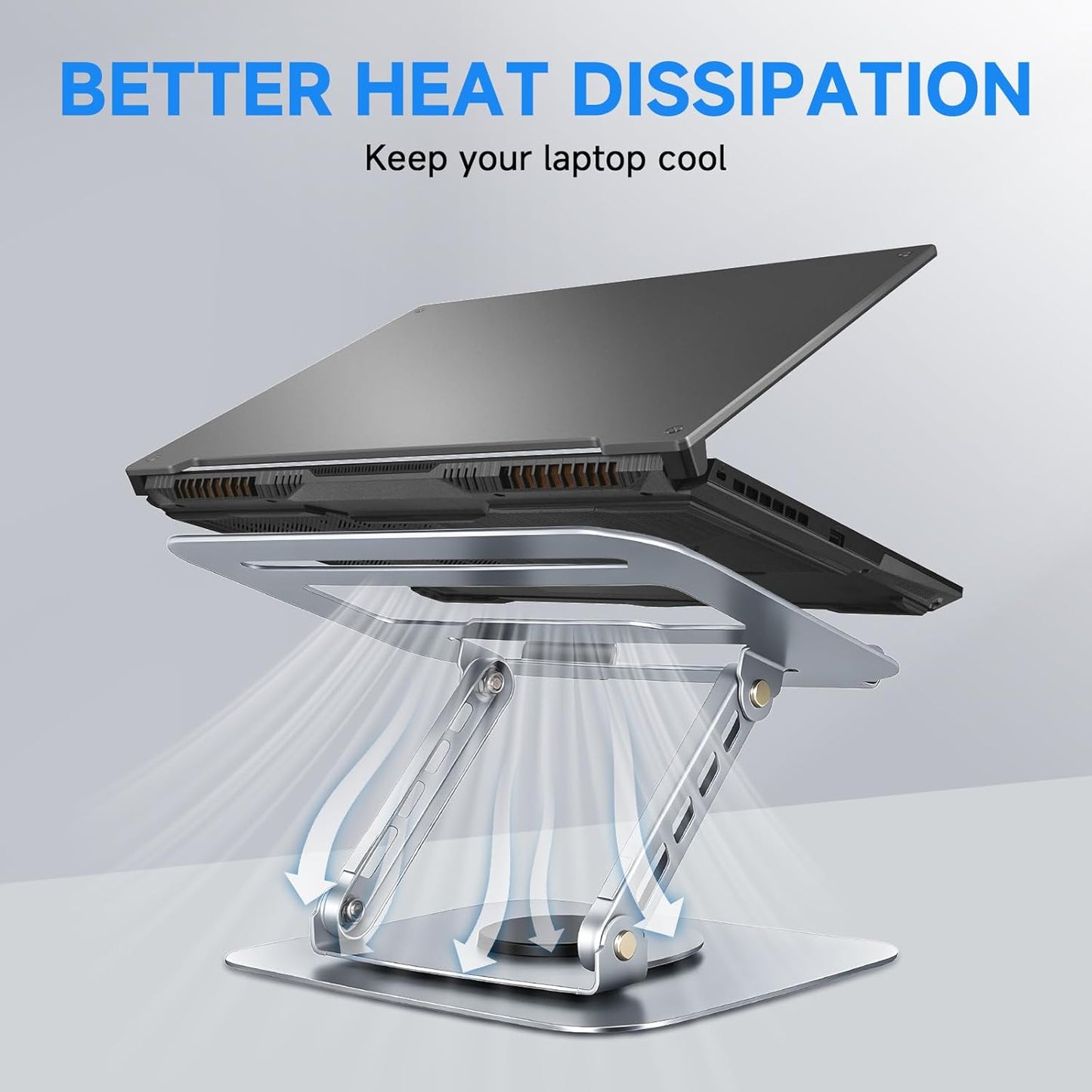 Ergonomic Laptop Stand for Desk, 360° Rotating Aluminum Laptop Riser, Adjustable Notebook Holder for Macbook Air/Pro, Dell, HP, Lenovo (10–15.6", Silver) – Not for Gaming Laptops