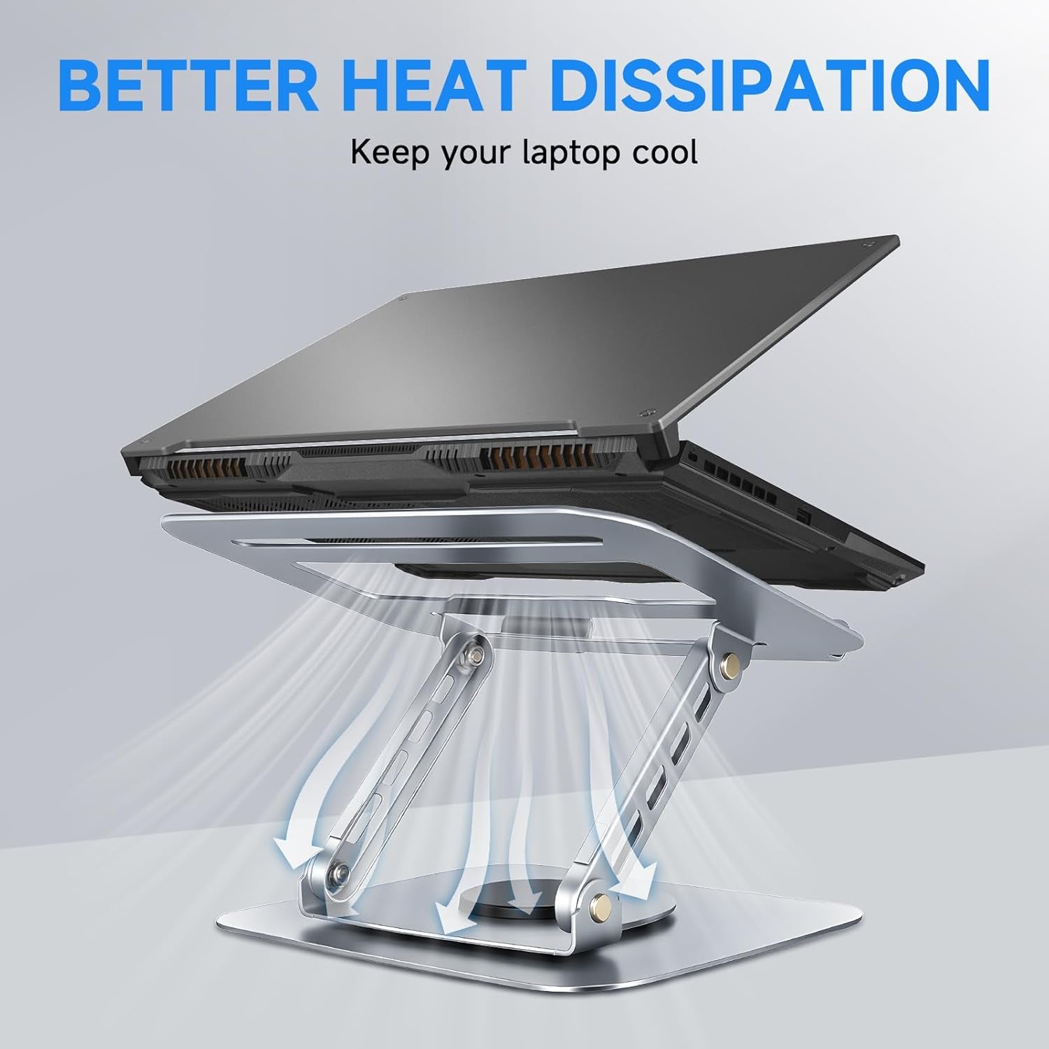 Ergonomic Laptop Stand for Desk, 360° Rotating Aluminum Laptop Riser, Adjustable Notebook Holder for Macbook Air/Pro, Dell, HP, Lenovo (10–15.6", Silver) – Not for Gaming Laptops
