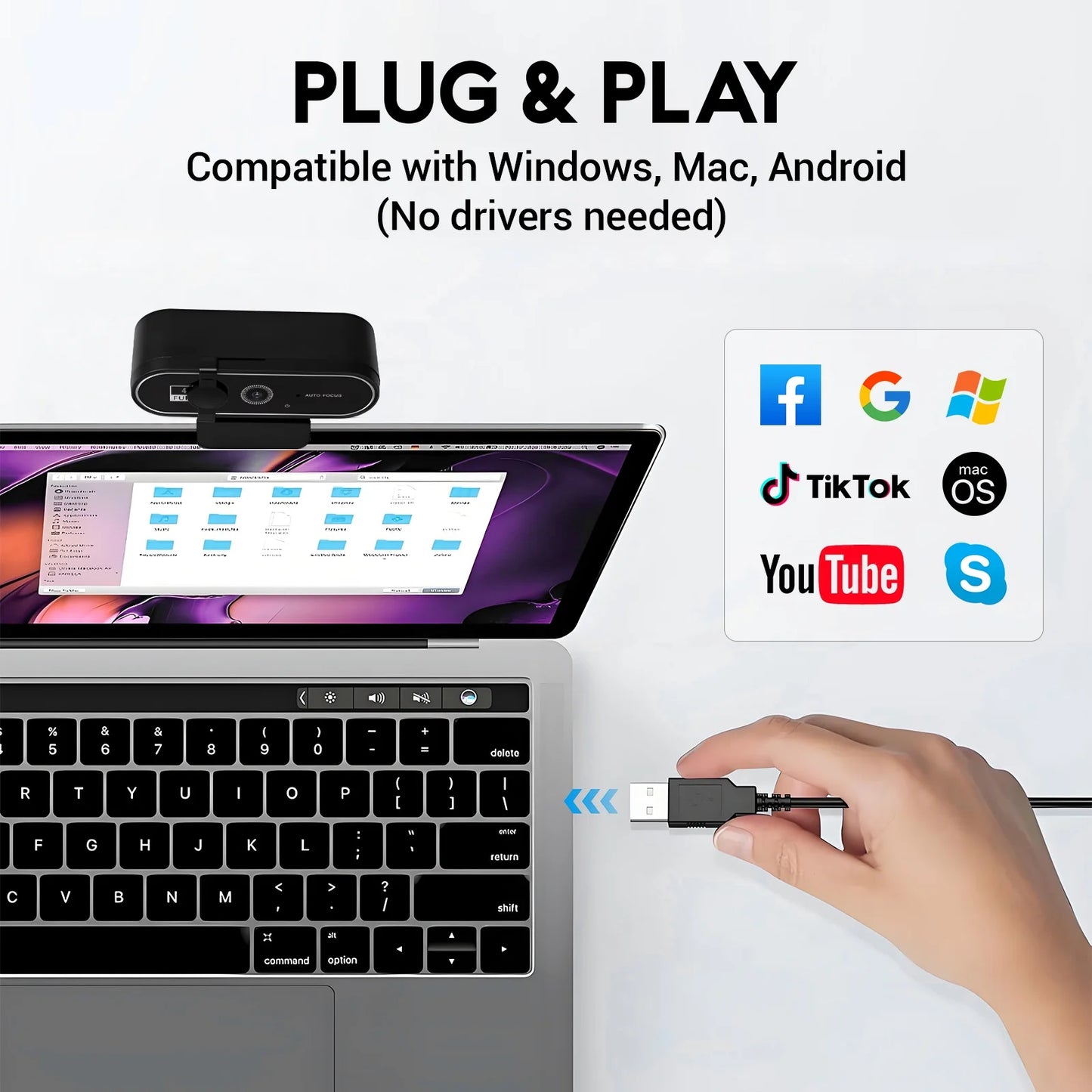 Webcam 4K HD USB Autofocus PC Webcam with Dual Mics for PC Laptop Computer Gaming Streaming Webcam