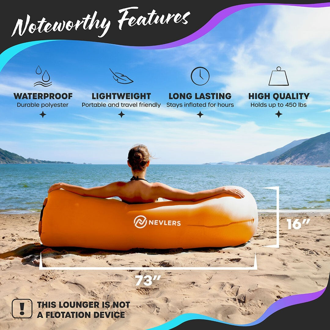 Nevlers Inflatable Air Lounger Sofa Chair Bed with Carry Bag and Pockets Waterproof 210T Polyester Outdoor Travel Use