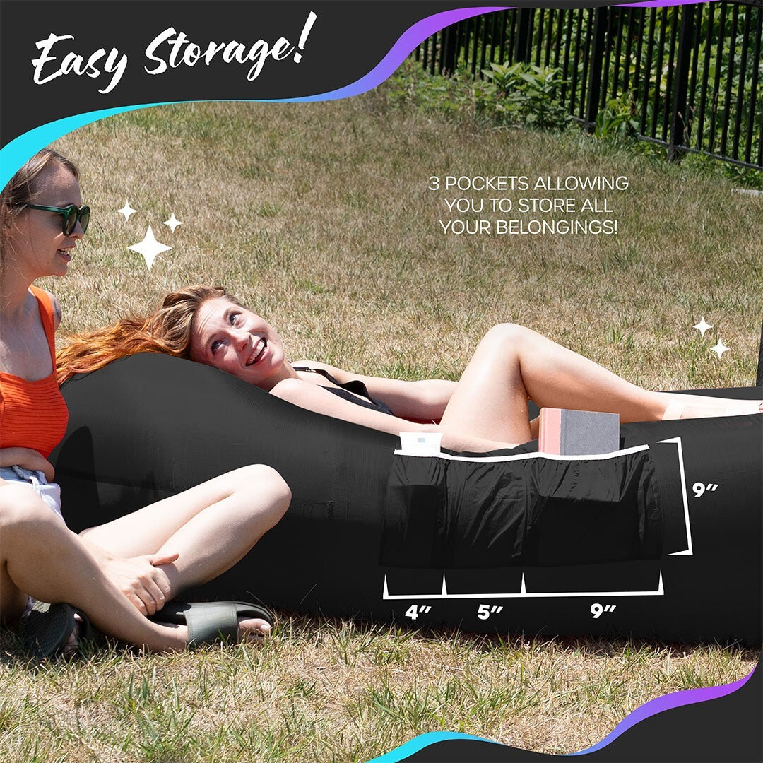 Nevlers Inflatable Air Lounger Sofa Chair Bed with Carry Bag and Pockets Waterproof 210T Polyester Outdoor Travel Use