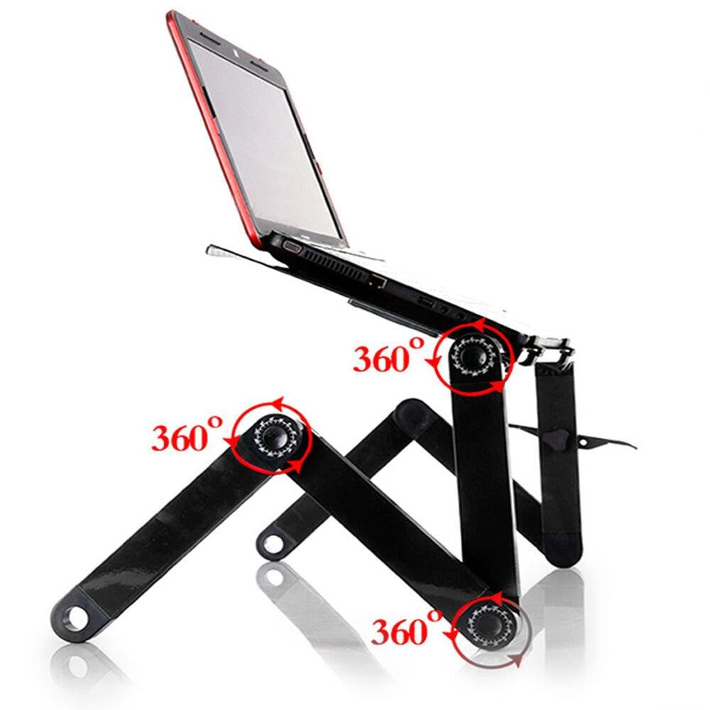 360° Adjustable Folding Laptop Notebook Desk + Cooling Fan Table Stand Bed Tray
