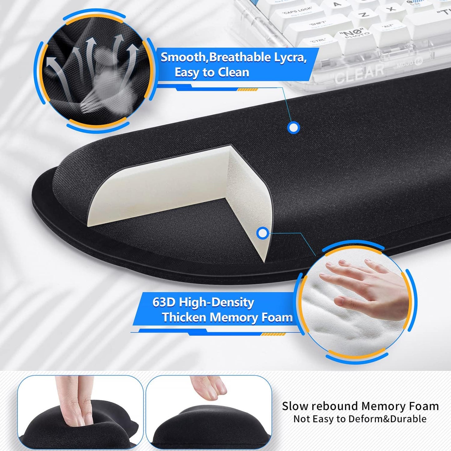 3Pcs Memory Foam Keyboard Wrist Rest, Mouse Pad Wrist Support for Easy Typing Pain Relief, Ergonomic, Comfortable Keyboard Mouse Pad Set for Computer, Laptop, Home & Office