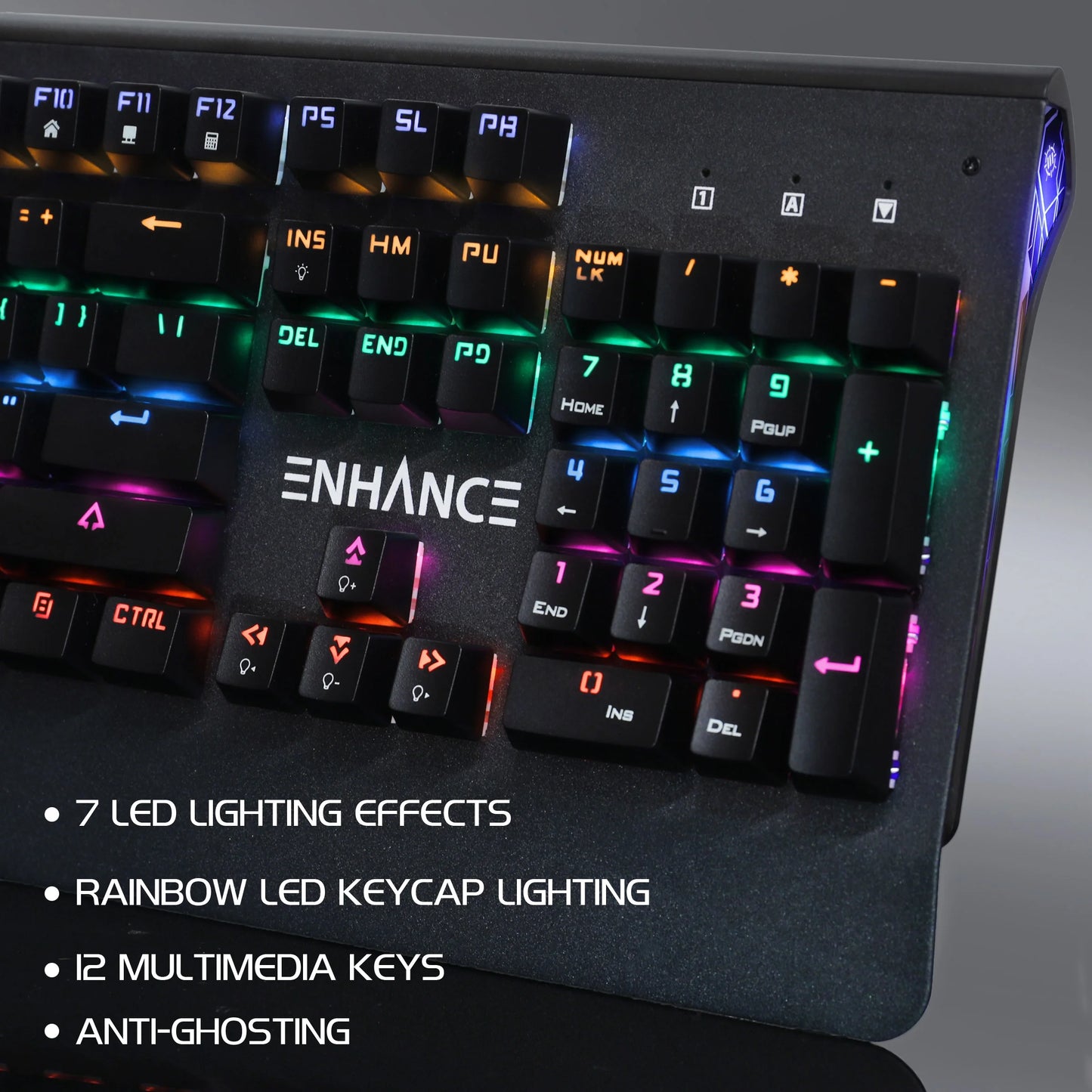 Gaming Keyboard W/ Blue Tactile Mechanical Switches - Rainbow LED with 7 Effects