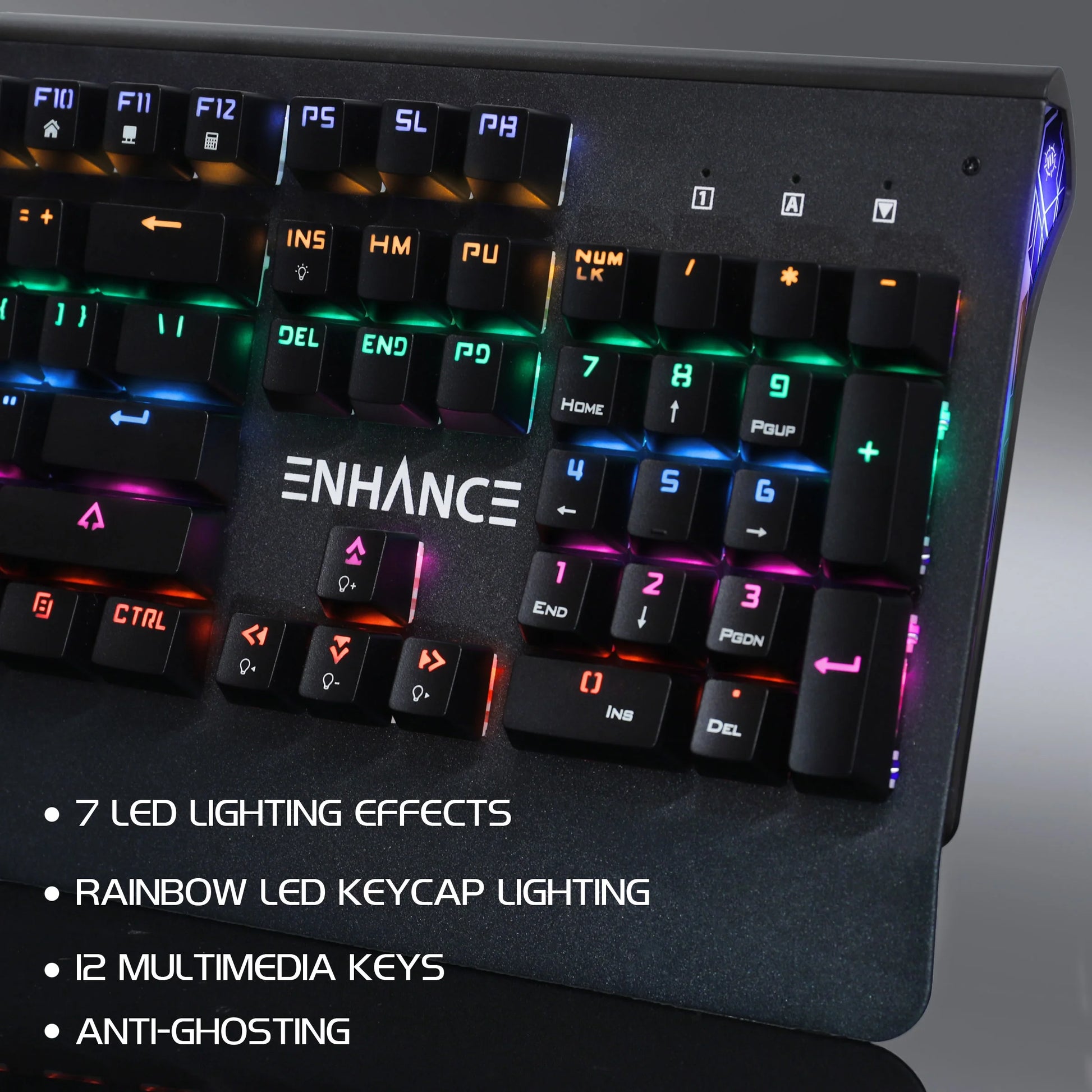 Gaming Keyboard W/ Blue Tactile Mechanical Switches - Rainbow LED with 7 Effects