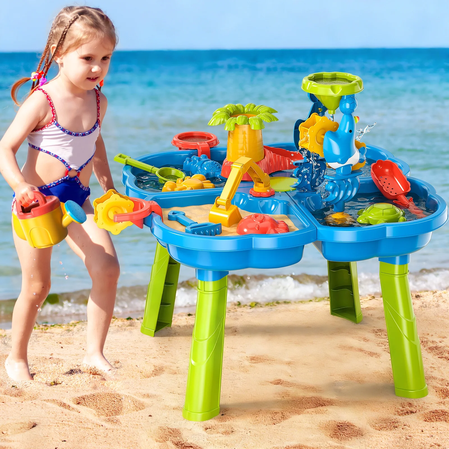 4-in-1 Sand & Water Play Table for Toddlers – 32-Piece Sensory Activity Set with Chair, Ages 2–4