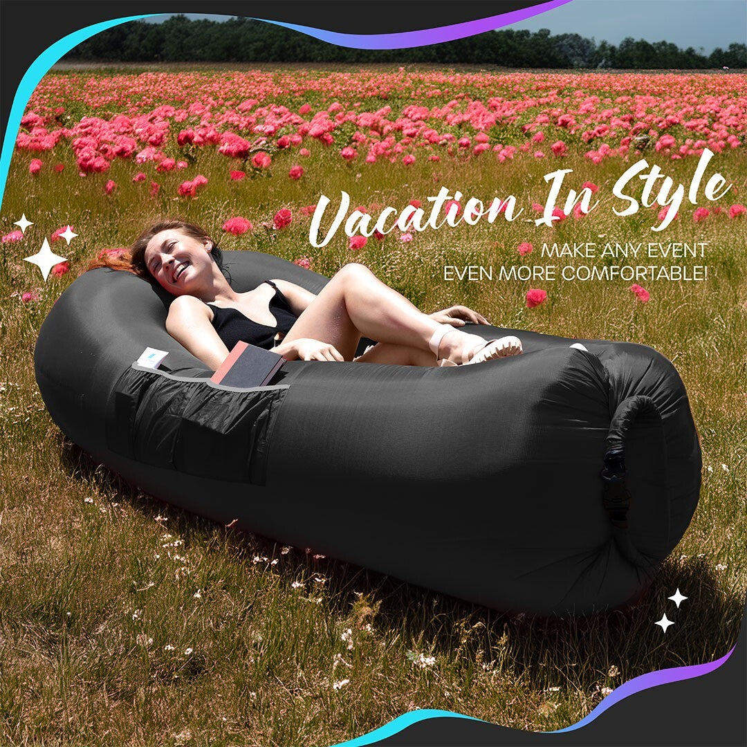 Nevlers Inflatable Air Lounger Sofa Chair Bed with Carry Bag and Pockets Waterproof 210T Polyester Outdoor Travel Use