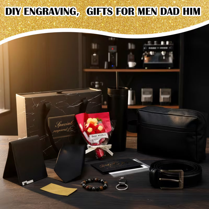 Men's 10-Piece Gift Set: Cup, Wallet, Tie and Belt, Red Box