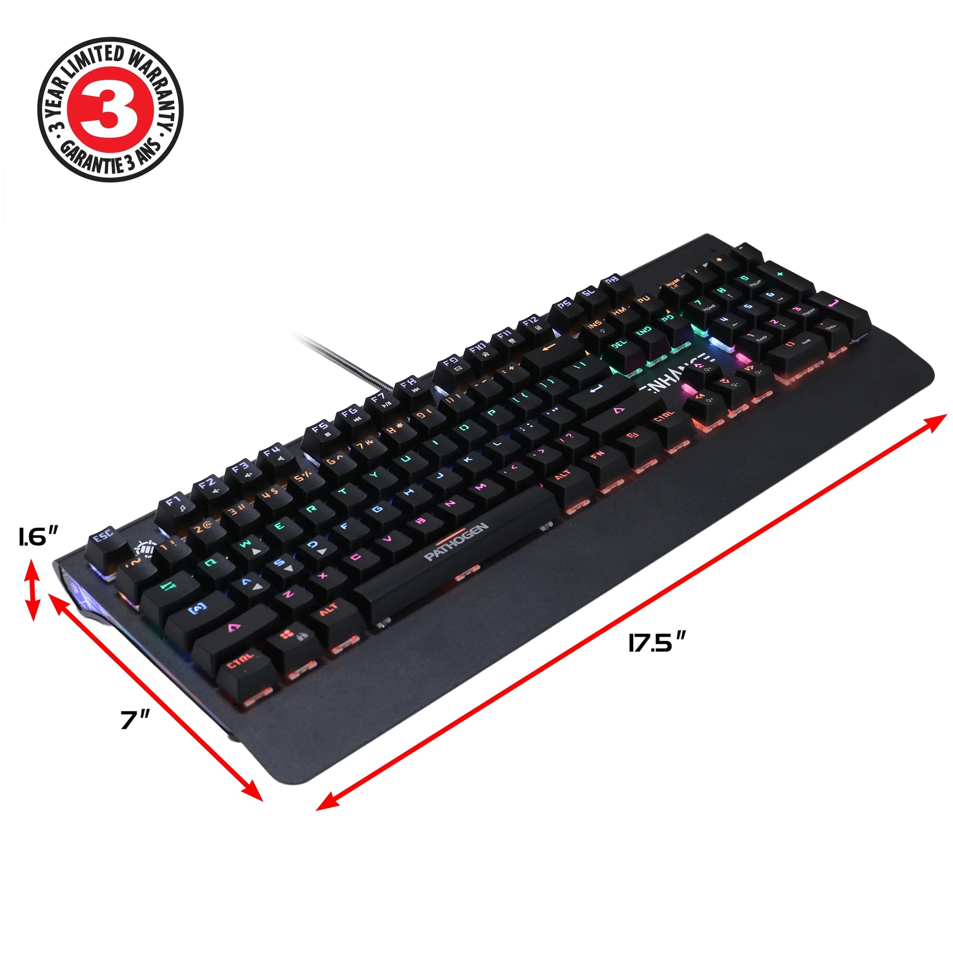 Gaming Keyboard W/ Blue Tactile Mechanical Switches - Rainbow LED with 7 Effects