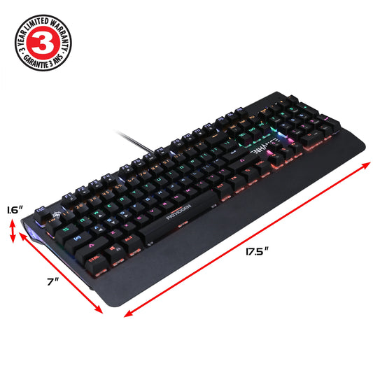 Gaming Keyboard W/ Blue Tactile Mechanical Switches - Rainbow LED with 7 Effects