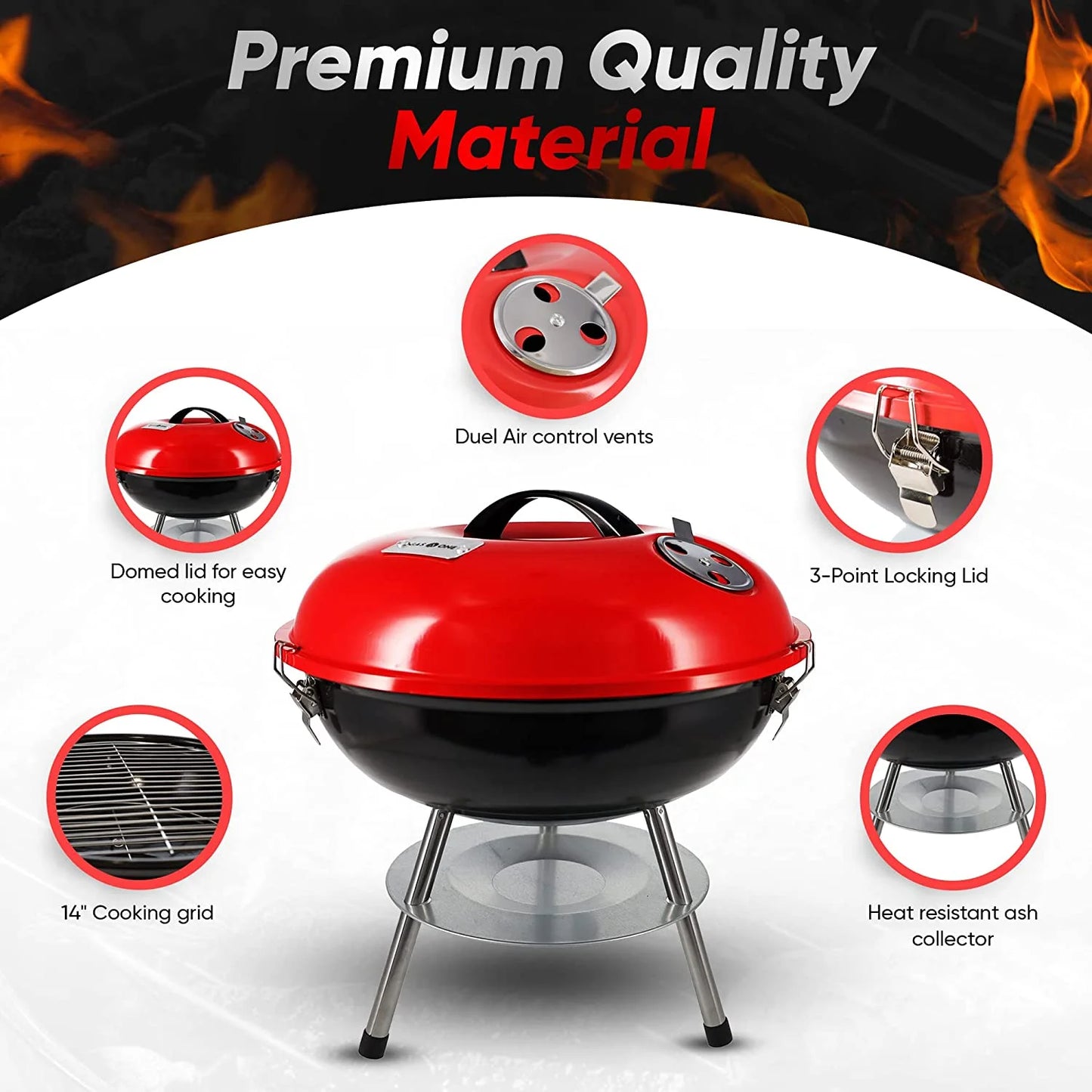 Gasone 14 Inch Portable Charcoal Grills - Portable Grill - for BBQ
