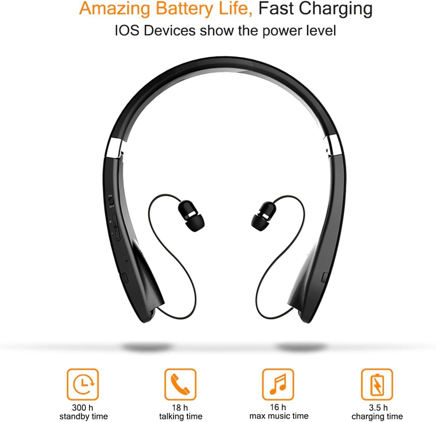 Foldable Bluetooth Headset, Beartwo Lightweight Retractable Bluetooth Headphones