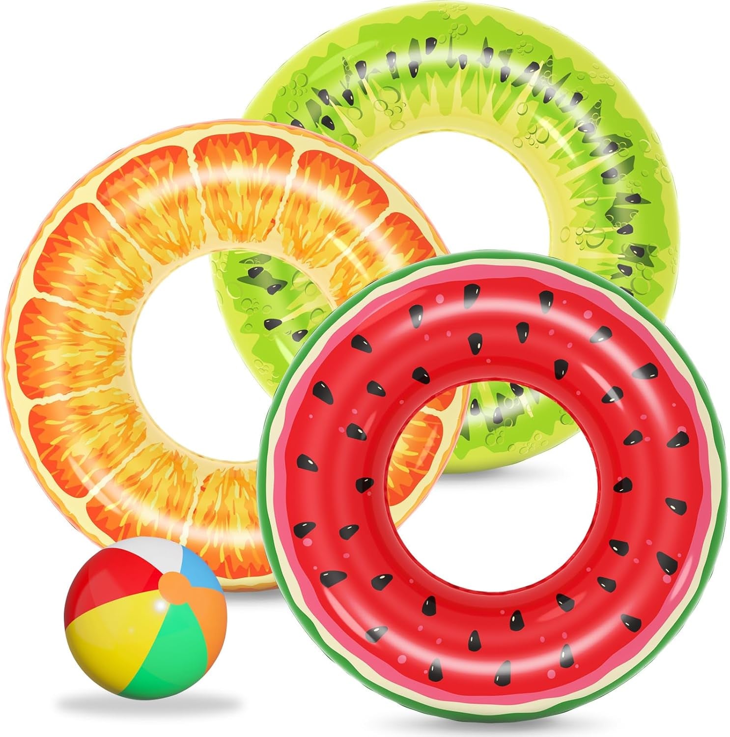 Inflatable Pool Floats Kids - 3 Pack Floaties Pool Tubes Swim Rings Fruit Water Floaty Watermelon Kiwi Orange Inflatable Pool Toys Float for Swimming Pool Party Lake Beach Kids Adults