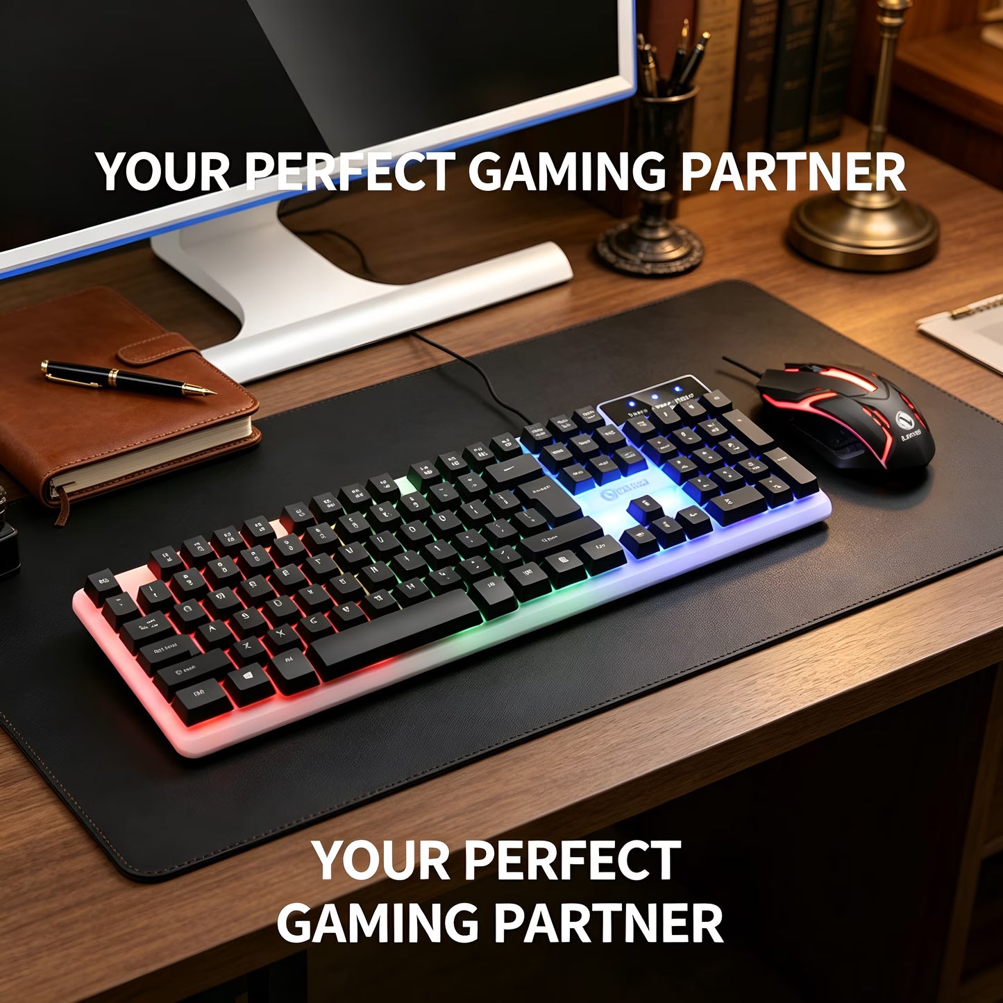 Gaming Keyboard and Mouse Combo,Luminous Wireless Mechanical Feel Keyboard with Suspended Keys,104-Key Backlit Adjustable Keyboard and Ergonomic Mouse for Pc Gaming Computer Setup