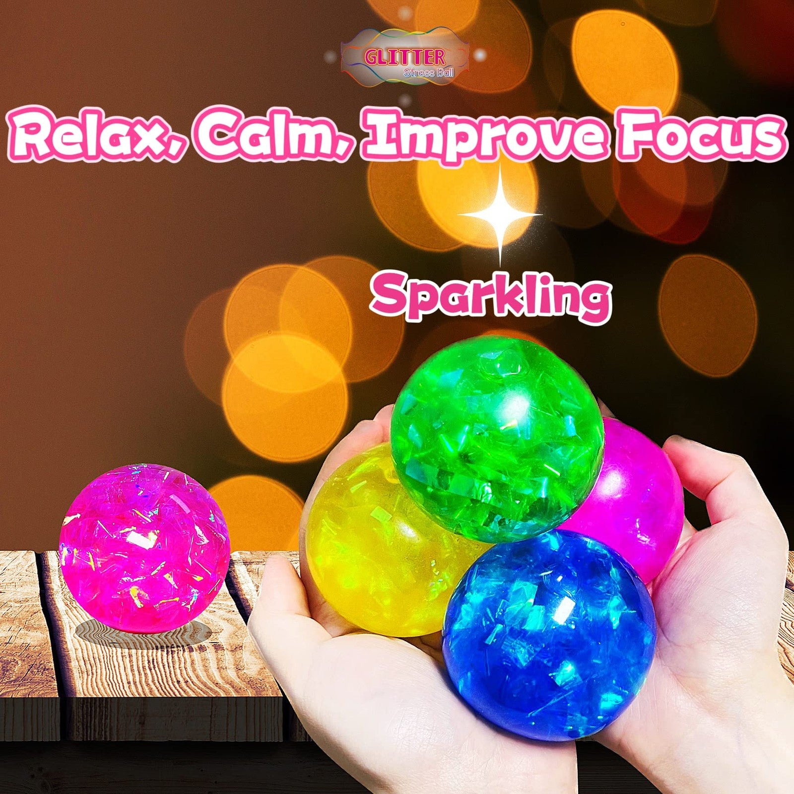 Pink Squishy Glitter Stress Balls Squeeze Fidget Toys for Kids Small,
