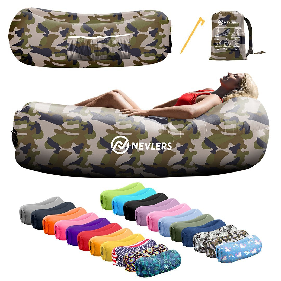 Nevlers Inflatable Air Lounger Sofa Chair Bed with Carry Bag and Pockets Waterproof 210T Polyester Outdoor Travel Use