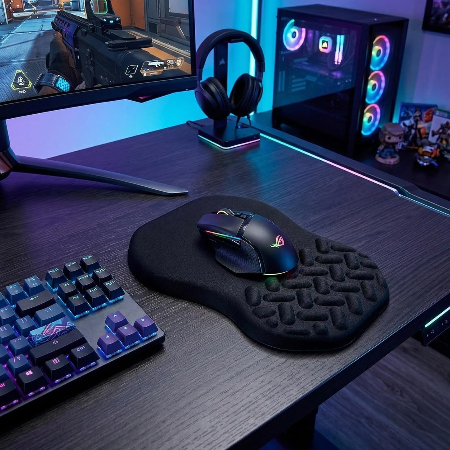 -Ergonomic Mouse Pad Wrist Support with Massage Design, Relieve Wrist Pain Mousepad, Wrist Rest Pain Relief Mousepad with Memory Foam&Non-Slip PU Base, Carpal Tunnel Syndrome (Black)