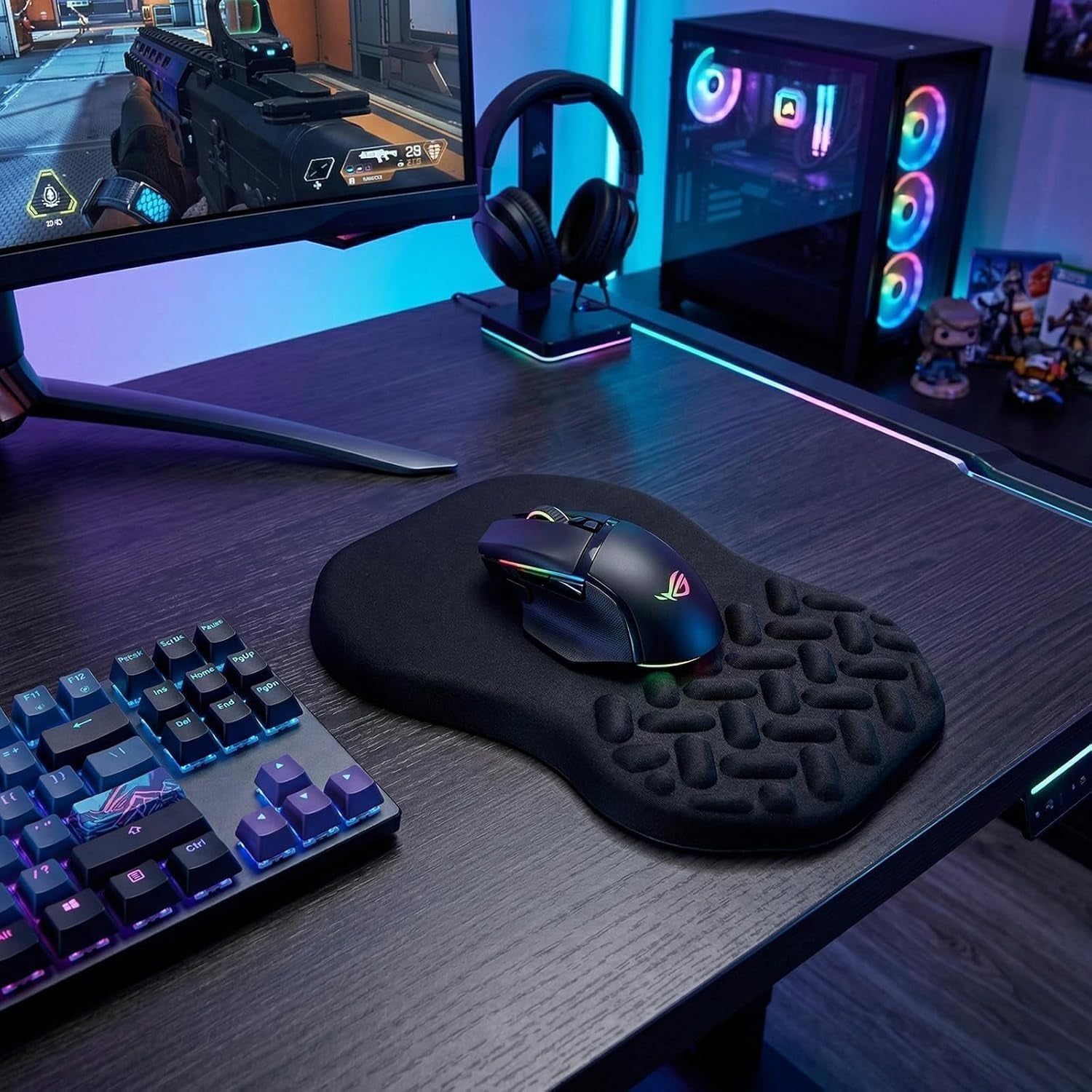 -Ergonomic Mouse Pad Wrist Support with Massage Design, Relieve Wrist Pain Mousepad, Wrist Rest Pain Relief Mousepad with Memory Foam&Non-Slip PU Base, Carpal Tunnel Syndrome (Black)