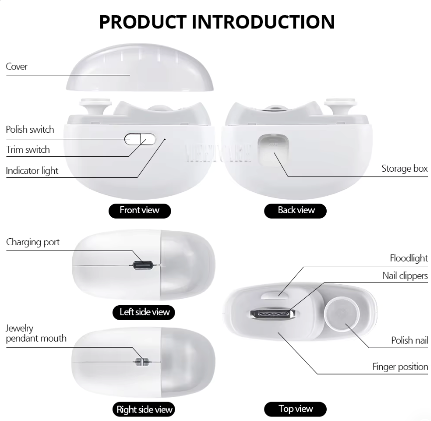 2-in-1 Wireless Nail Clipper & Grinder – Rechargeable Electric Nail Trimmer & Polisher for Adults & Kids, Portable Toe & Fingernail Care Tool