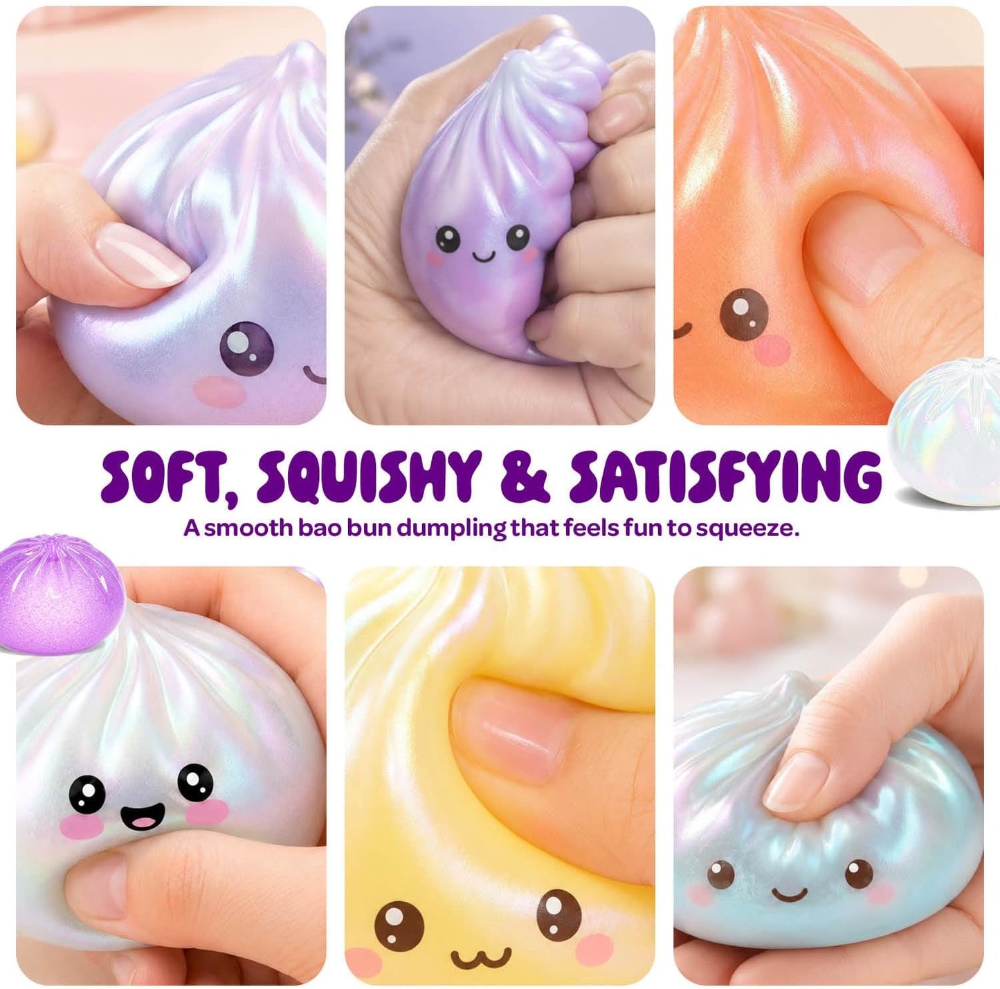 Glitter Dumpling Squishy Mystery Box - UV Color-Changing - Squishies Squeeze Toys - Squishys Big Dumplings Fidget Stress Sensory Toys - Gifts for Kids, Teens, Girls, Boys - Desk Toy (Squishy Dumpling)