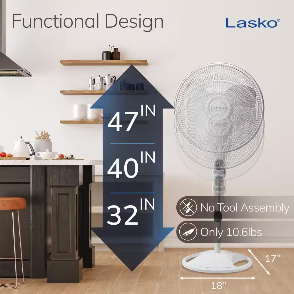 16 In. 3 Speed Oscillating Pedestal Fan with Adjustable Height, Remote Control, and Auto off Timer in White