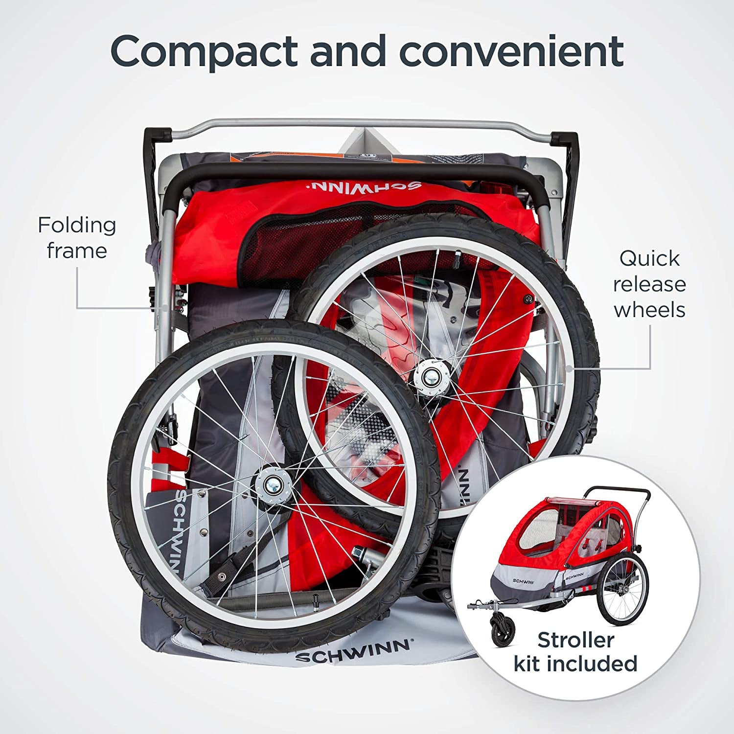 Trailblazer Kids Bike Trailer with Single or Double Seat, Universal Coupler, Folding Frame, Quick-Release Wheels, 2-in-1 Canopy