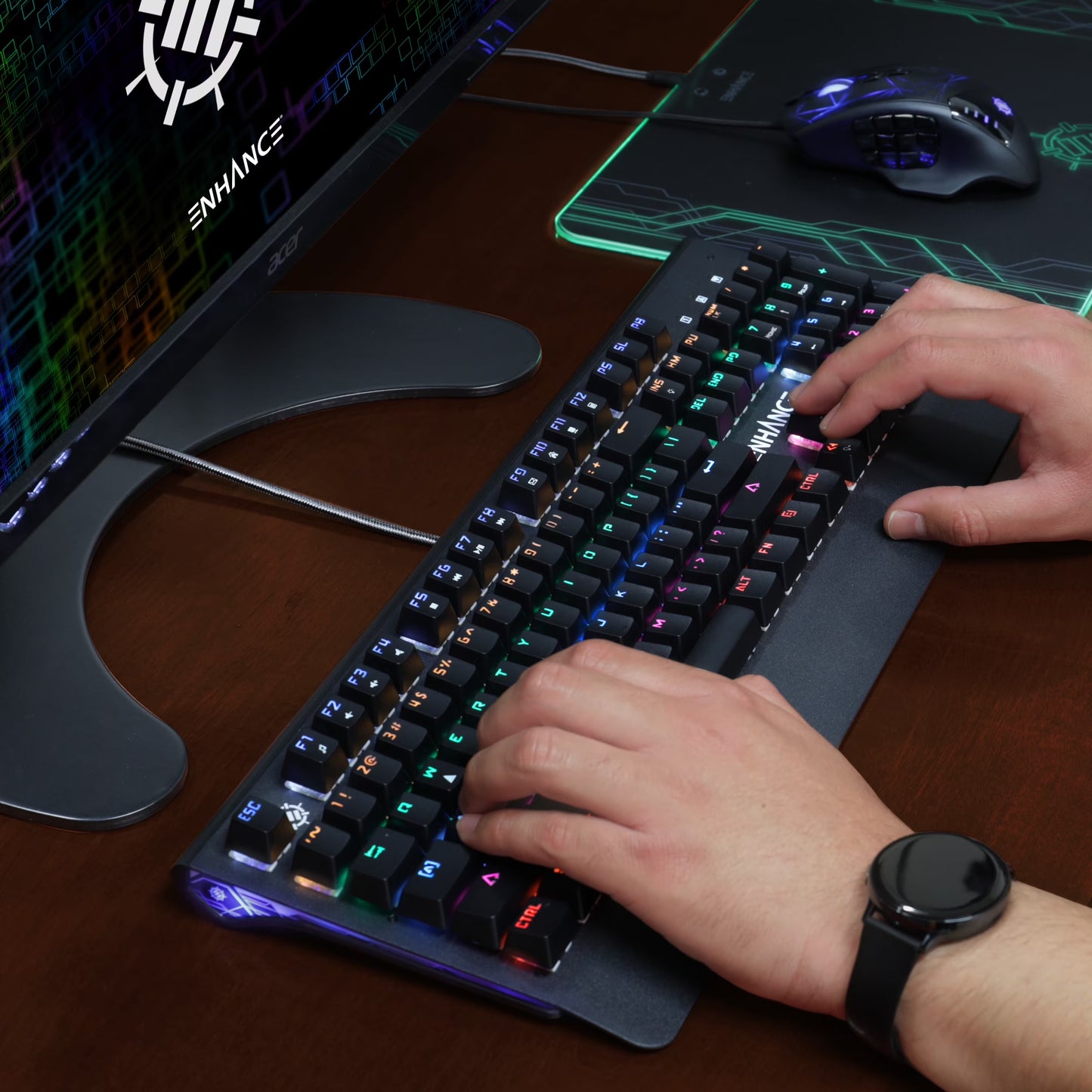 Gaming Keyboard W/ Blue Tactile Mechanical Switches - Rainbow LED with 7 Effects