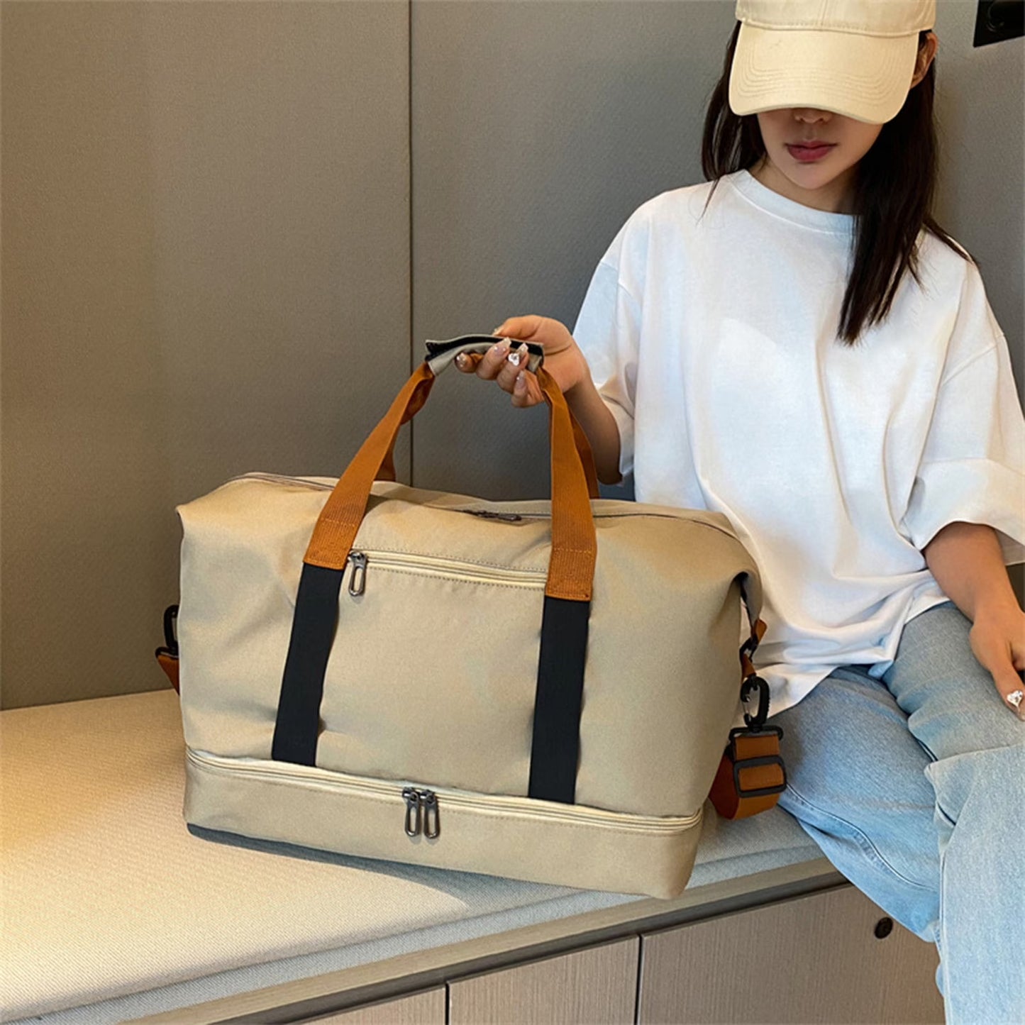 Travel Duffel Bag Foldable Travel Duffel Bag with Wet Dry Separation Shoe Compartment Weekender Carry on 18.11X11.81X9.84In