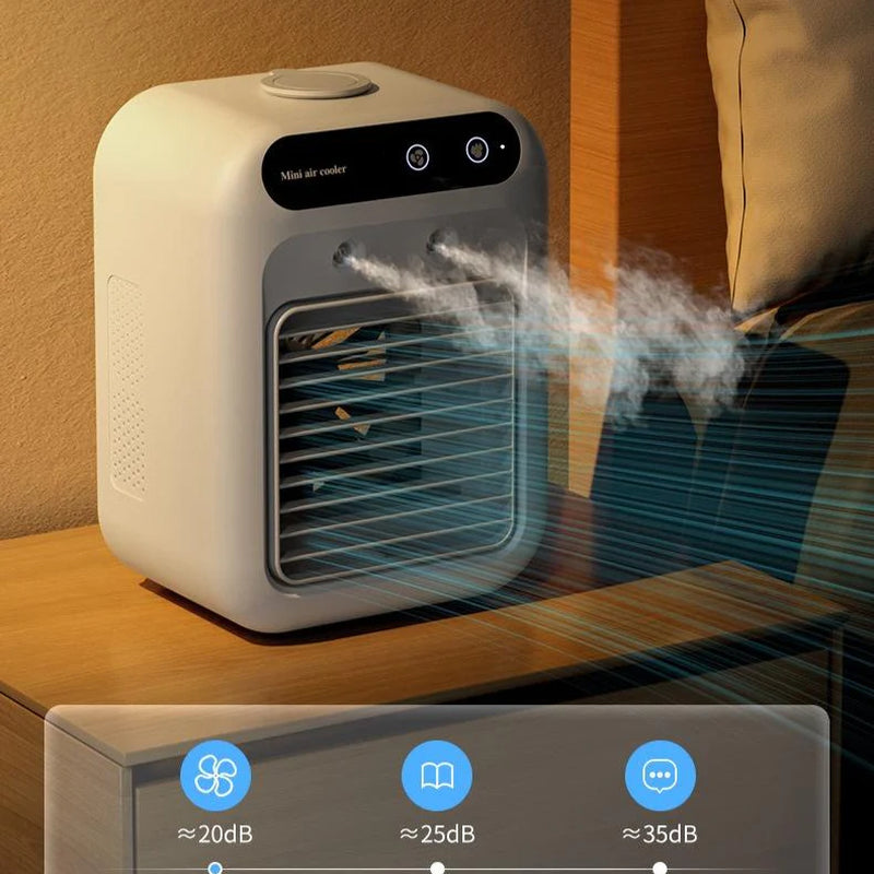 Portable 3-in-1 Air Cooler Fan USB Mini Evaporative Cooler with Humidifier Ice Water Function for Room Office Car Ivory White 25W