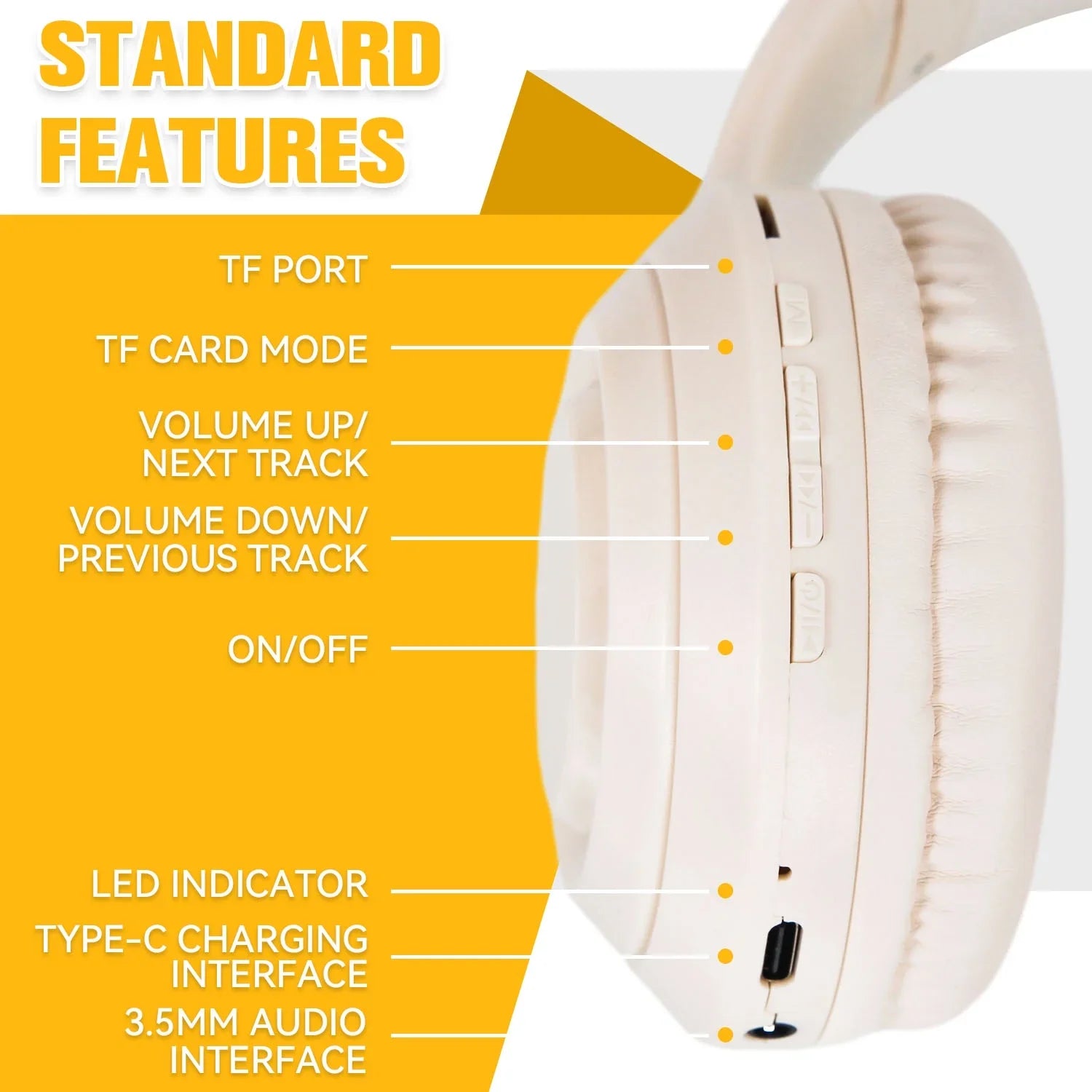 Noise Cancelling Headphones, Wireless Bluetooth Headphones, over Ear Headphones with Microphone, Khaki