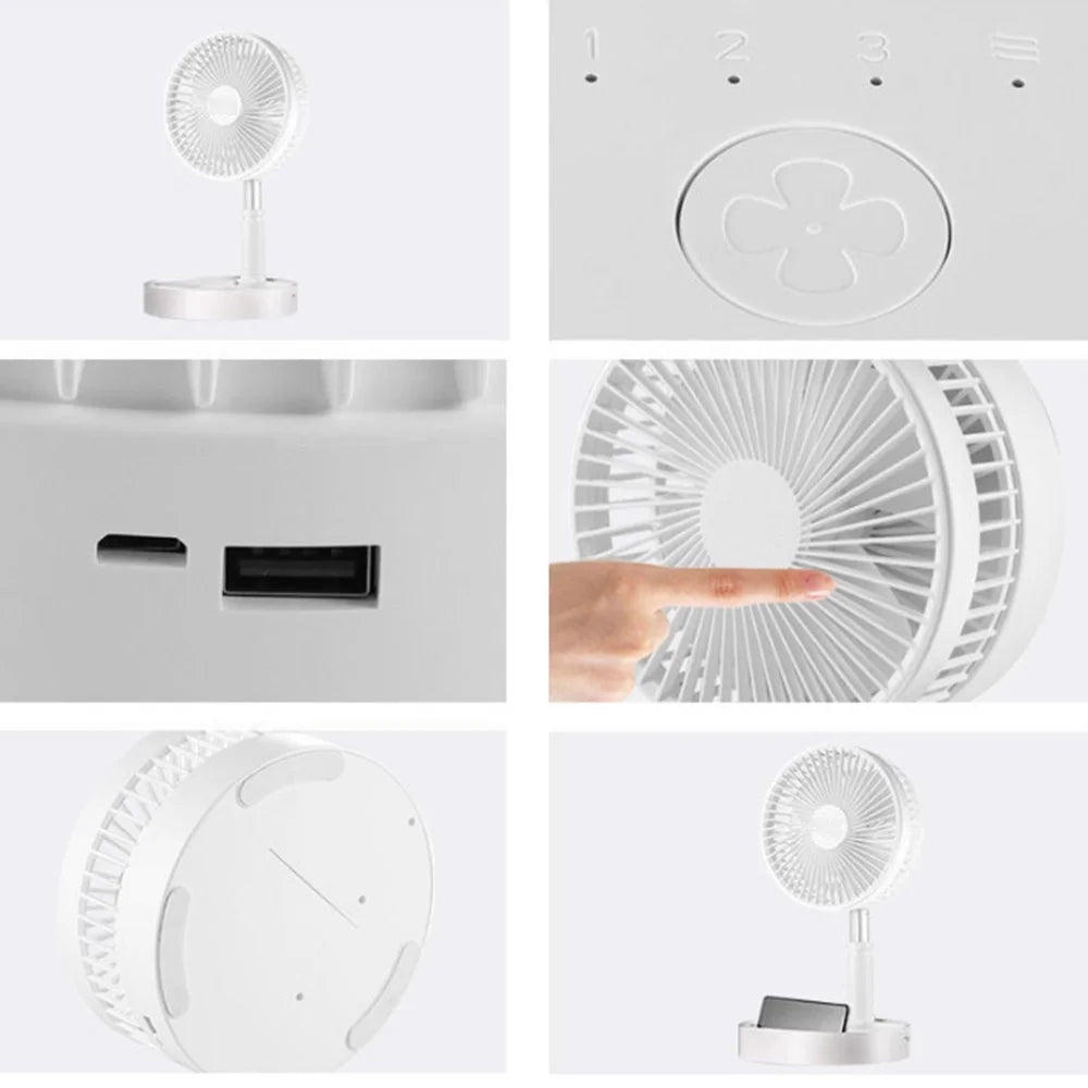 2-in-1 Cordless Foldable Stand Fan Portable Desk Fan 7200mAh Rechargeable 4 Speeds Adjustable Height 14.2-39 in with Power Bank Function