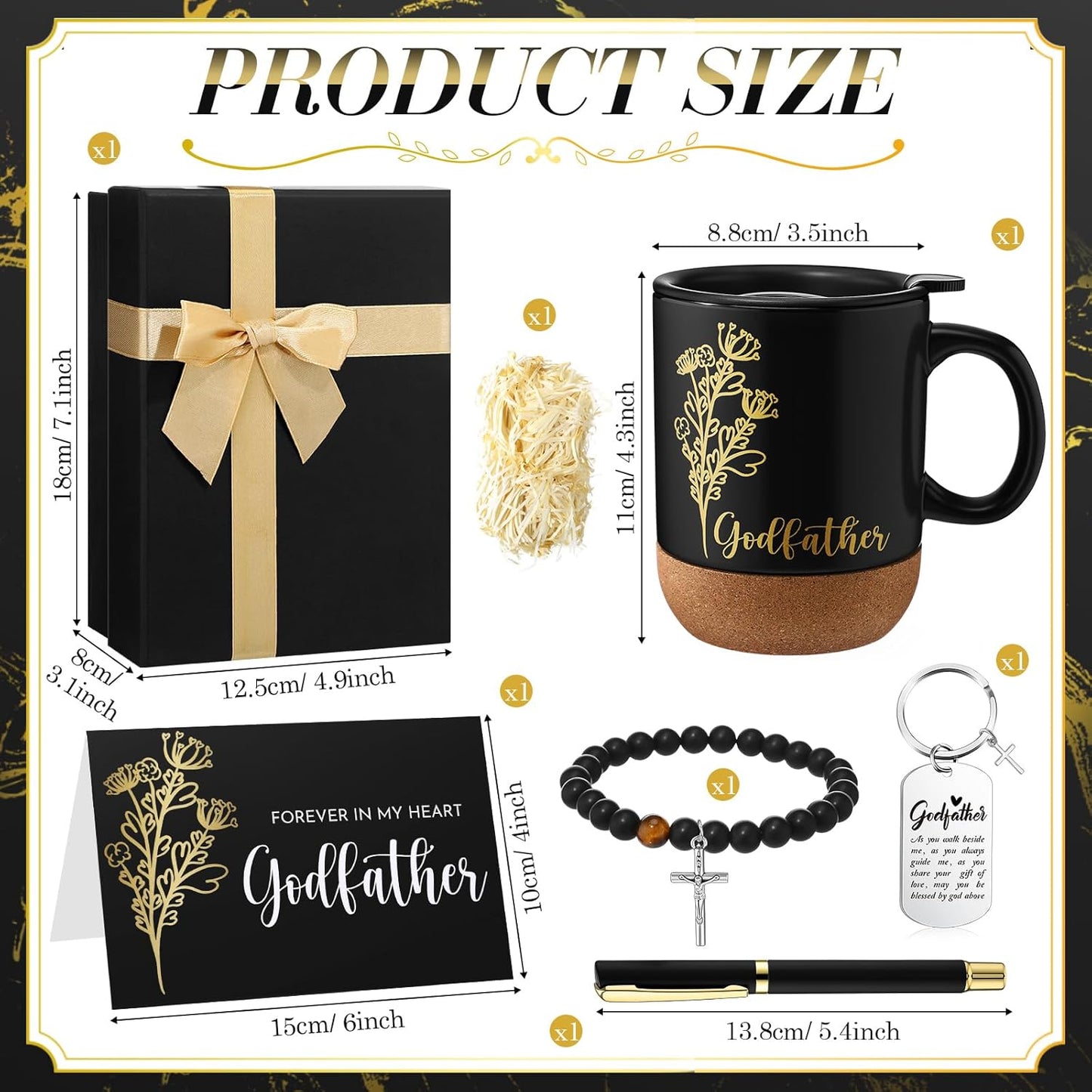 Father'S Day Godfather Proposal Gift for Men God Father Appreciation Gift Set with Father God Mug Cup Keychain Bracelet Forever in My Heart Card for Dad Baptism Favor(Black,Godfather)