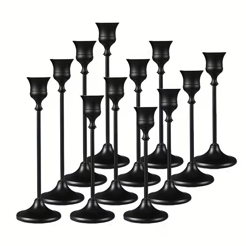 Set of 12 Black Bell Candlesticks, Vintage European Style
