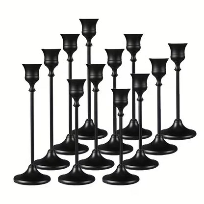 Set of 12 Black Bell Candlesticks, Vintage European Style