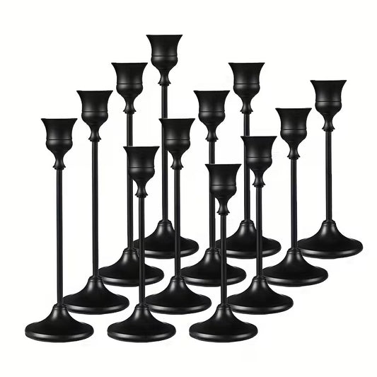 Set of 12 Black Bell Candlesticks, Vintage European Style