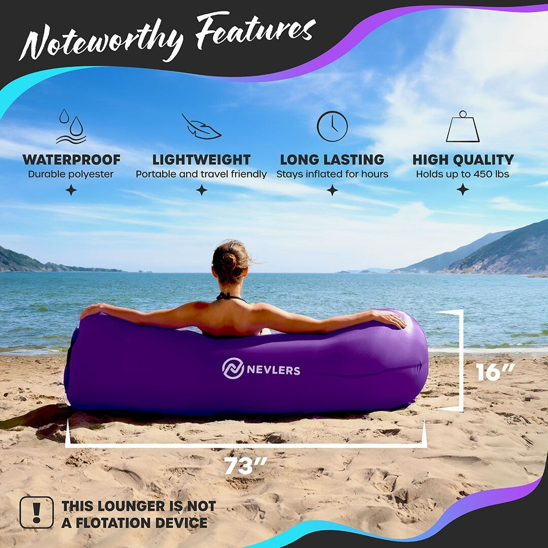 Nevlers Inflatable Air Lounger Sofa Chair Bed with Carry Bag and Pockets Waterproof 210T Polyester Outdoor Travel Use