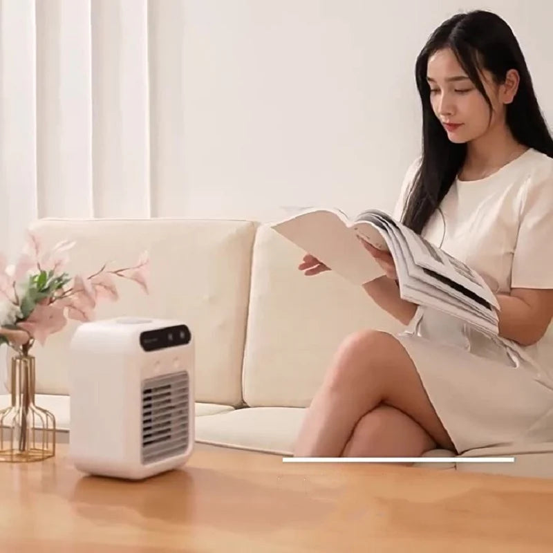 Portable 3-in-1 Air Cooler Fan USB Mini Evaporative Cooler with Humidifier Ice Water Function for Room Office Car Ivory White 25W