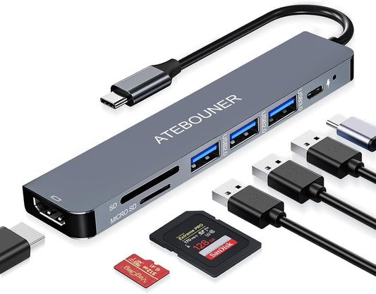 Macbook Adapter Multiport USB C Hub Multiport Adapter Macbook USB Adapter USB Hub USB C 7 in 1 Usbc Dongle with 4K HDMI 100W PD USB 3.0 Hub with Sd Card Reader Usbc Hub USB Adapter for Macbook Air