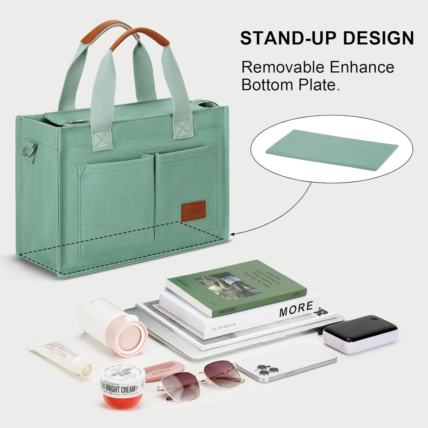 KKXIU Large Canvas Tote Bag for Women with Zipper and Compartments Crossbody Work Bible Messenger Purse Bag with Pockets