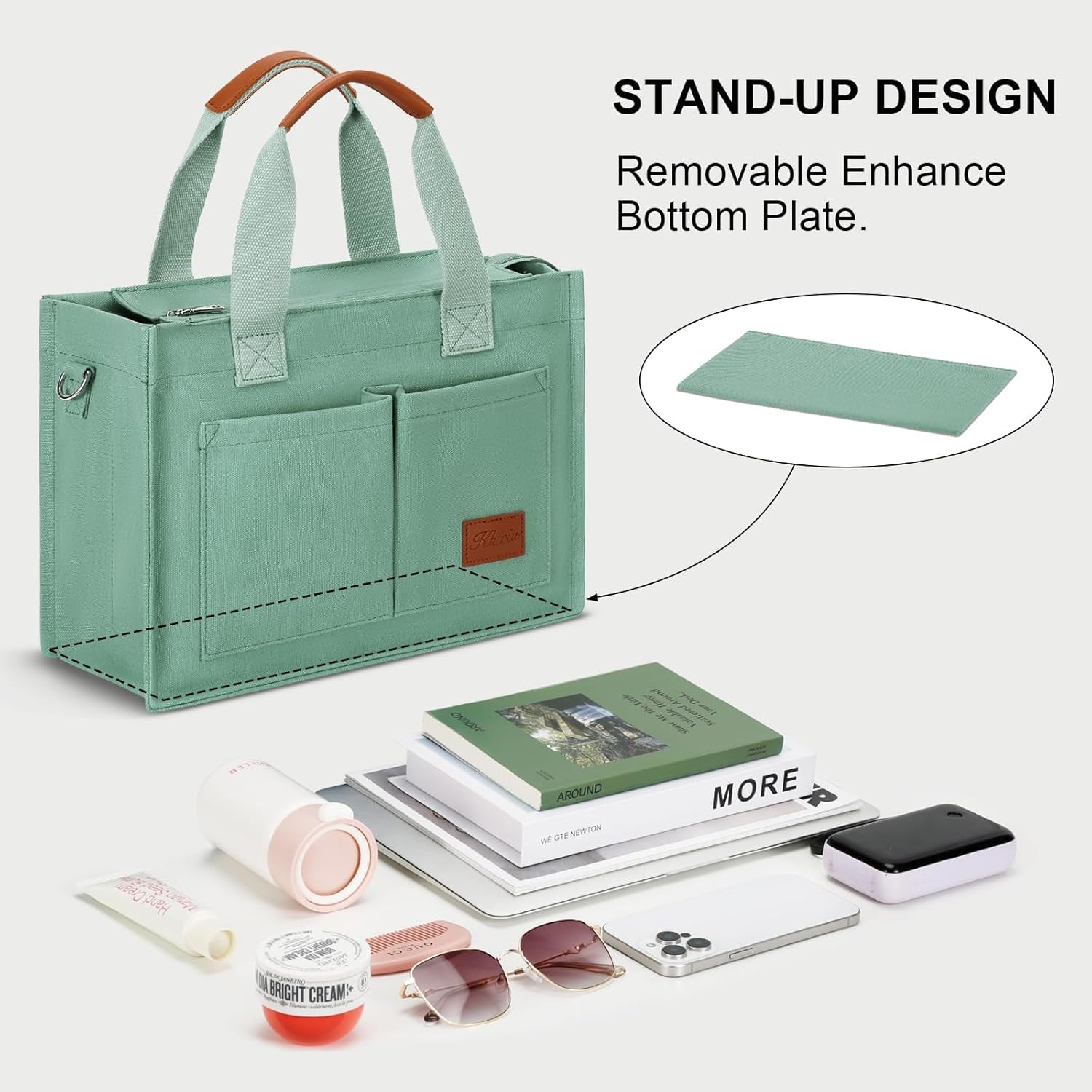 KKXIU Large Canvas Tote Bag for Women with Zipper and Compartments Crossbody Work Bible Messenger Purse Bag with Pockets