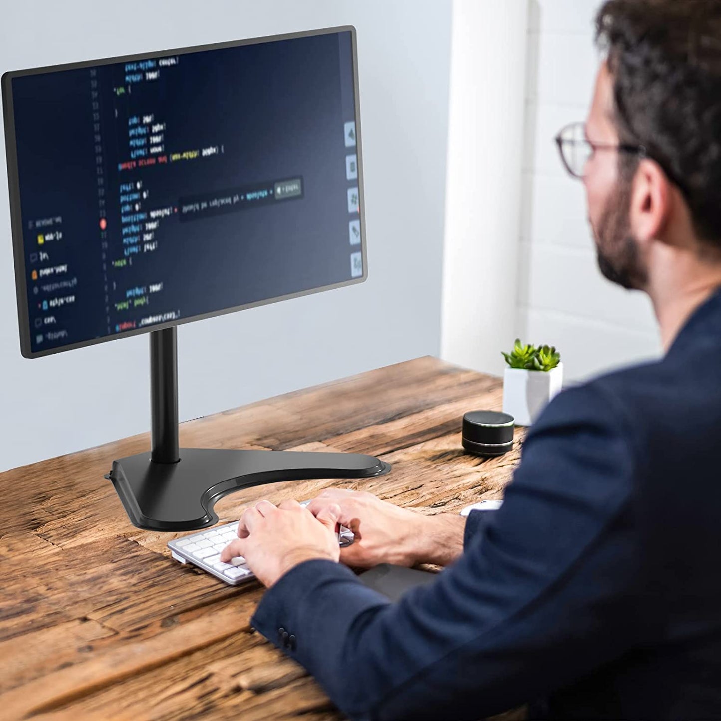 Single Monitor Desk Mount Arm for 13–32 in Screens, Adjustable Height and Angle, Freestanding VESA 75x75/100x100, Black