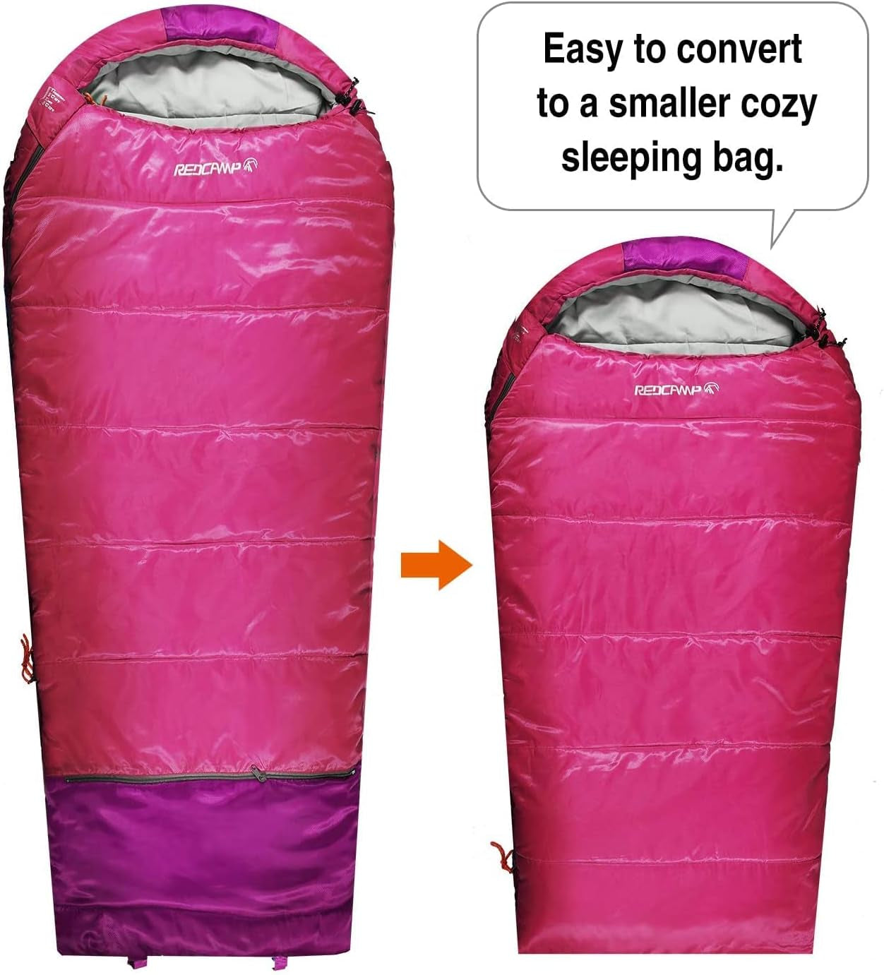Kids Mummy Sleeping Bag for Camping, 3 Season Cold Weather Sleeping Bag for Boys, Girls & Teens, Lightweight Portable Sleeping Bag with Carry Bag, Blue/Rose Red