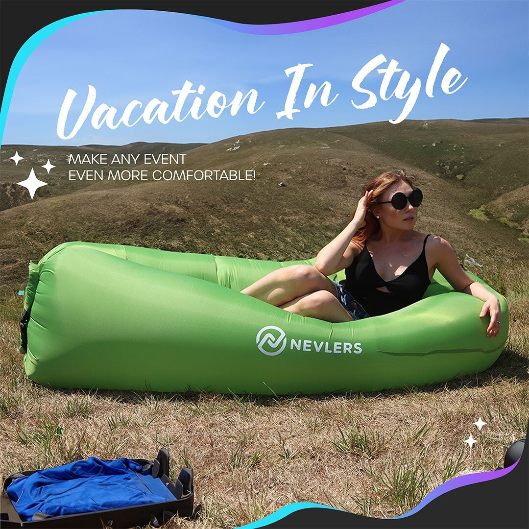 Nevlers Inflatable Air Lounger Sofa Chair Bed with Carry Bag and Pockets Waterproof 210T Polyester Outdoor Travel Use