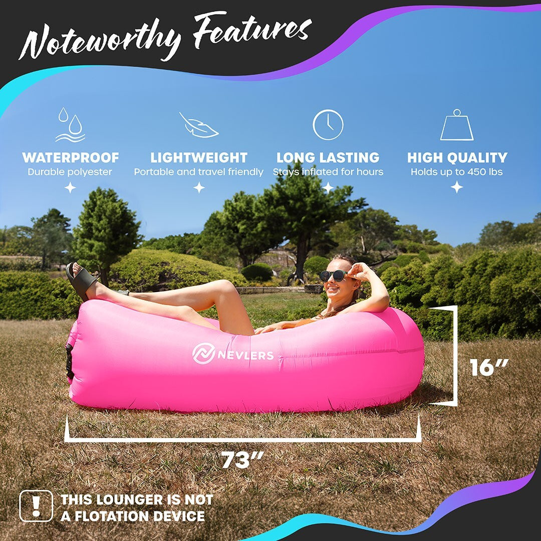 Nevlers Inflatable Air Lounger Sofa Chair Bed with Carry Bag and Pockets Waterproof 210T Polyester Outdoor Travel Use