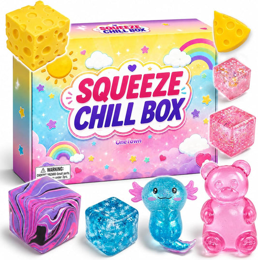 8Pcs Squishies Toys Kit with Gift Box,Cute Squishies and Squeeze Fidget Toys,Soft Sensory Fidget Toy for Adults,Stretchy Anxiety Stress Relief Toy for Party Favors Birthday Gifts(Random Color)