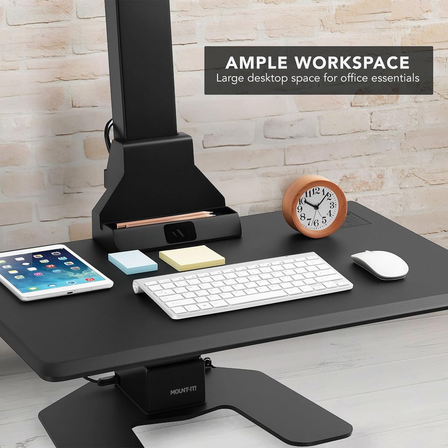 Triple Monitor Electric Standing Desk Converter with Height Adjustable Desktop, 3 Mounts for 13–32 in Screens, Sit-Stand Workstation, Black