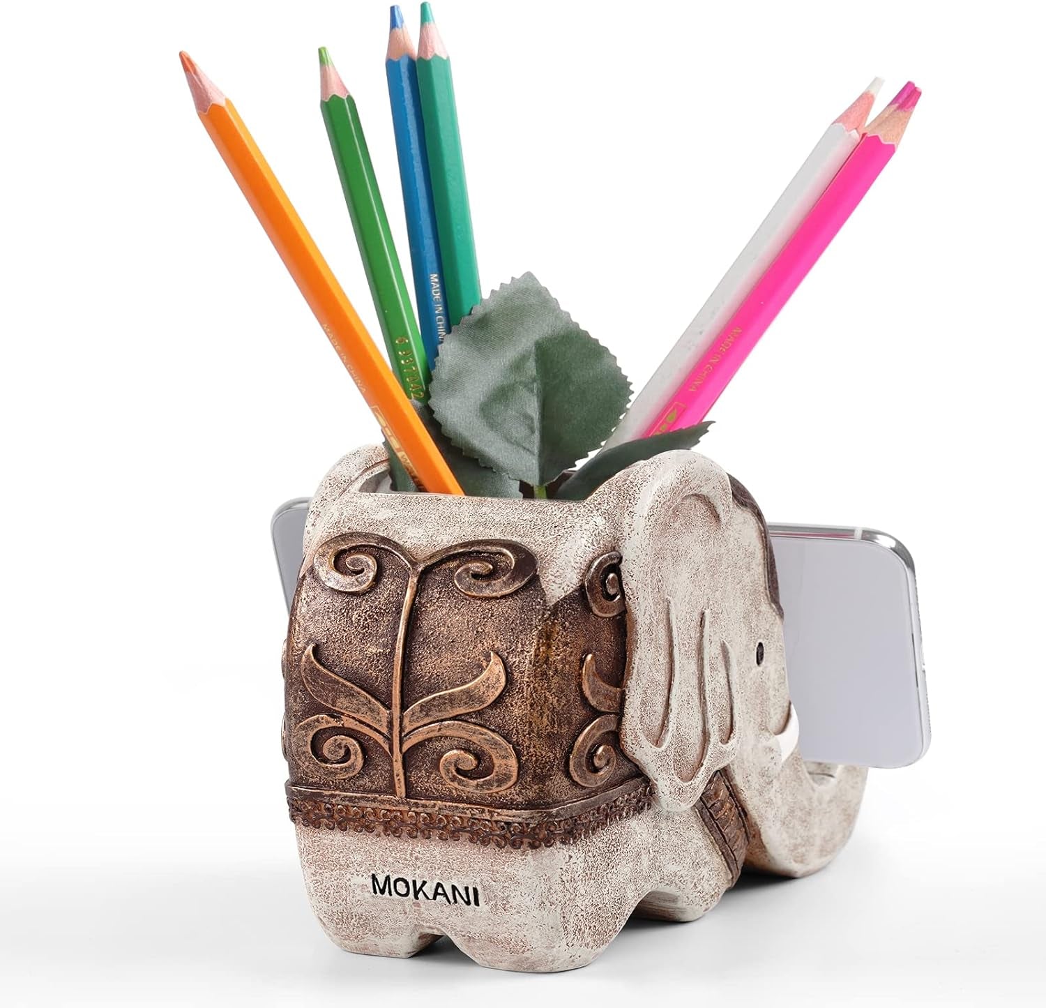 Elephant Pencil Holder with Phone Stand, Elephant Gifts for Women Multifunctional Pen Holder Office Desk Organizer Desk Accessories Desk Decor Decorations Thanksgiving Christmas