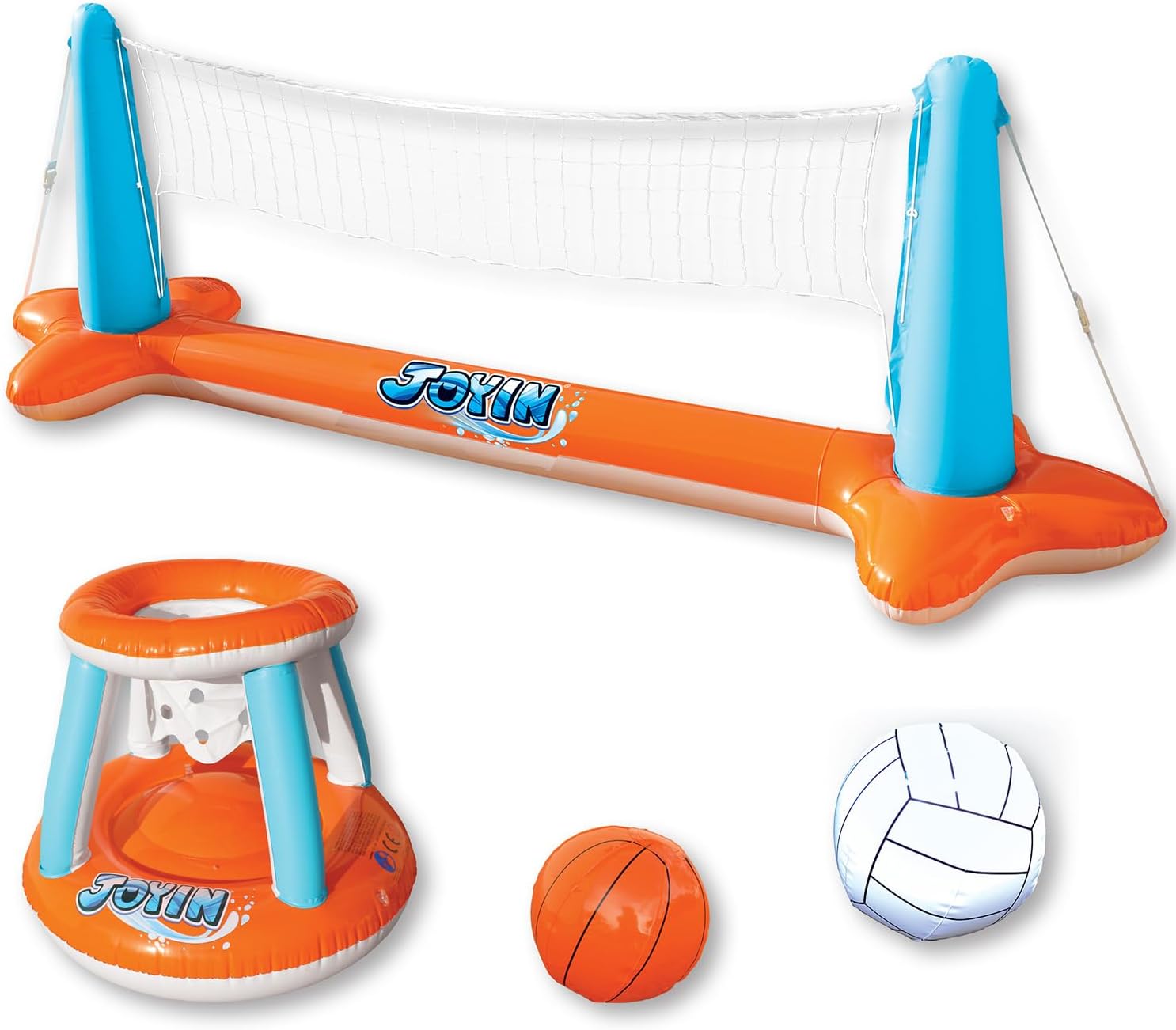 Pool Toys Games Set-Inflatable Pool Float Set Volleyball Net & Basketball Hoops, 2 In1 Floating Swimming Game Toy, Volleyball Swimming Pool Game for Kids and Adults, Backyard Beach Summer Toys