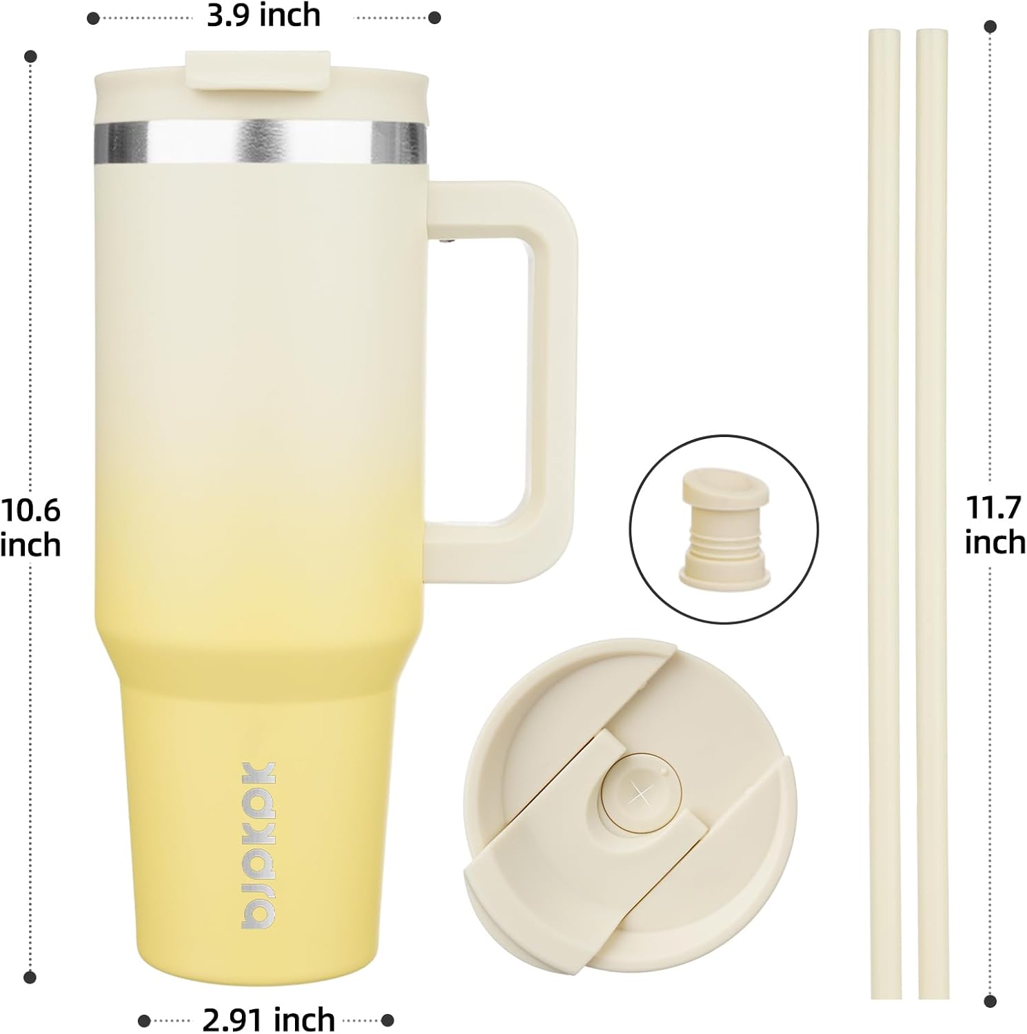 40 Oz Tumbler with Handle Insulated Stainless Steel Thermal Cup with Lid & Straw - Lemon Double Wall Vacuum Travel Mug