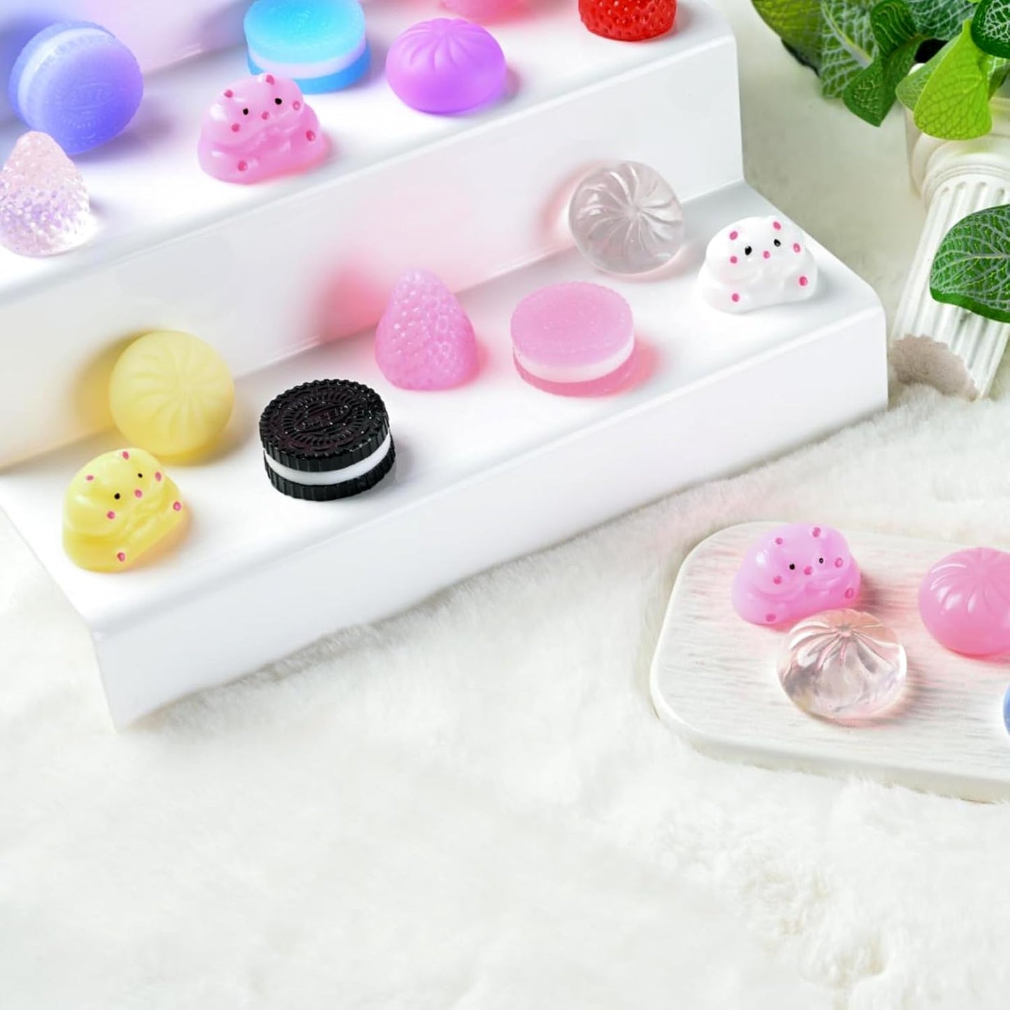 30Pcs Taba Squishy Toys Kit, Mini Kawaii Squishy Stress Relief Fidget Toys for Party Favors Birthday Gifts, Include Cookies, Hamster, Strawberry Toys & 20 Sheets Stickers